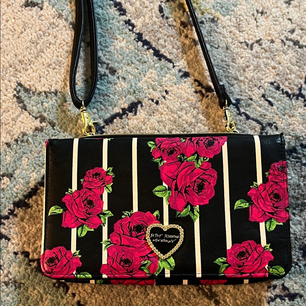 Floral Black and Pink Crossbody Bag